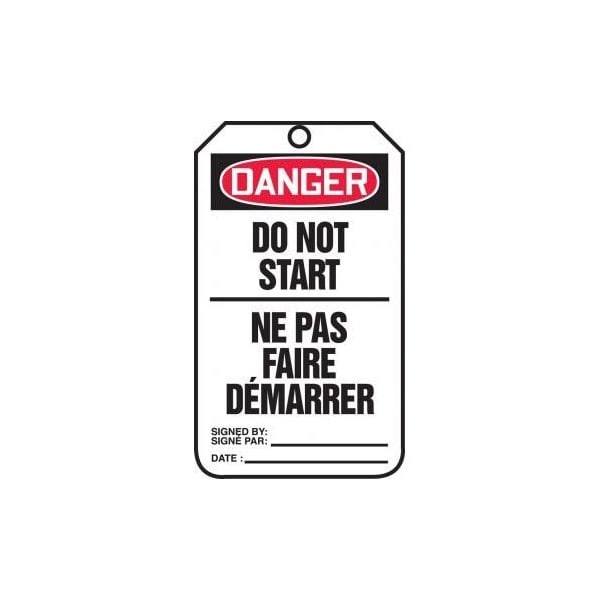 Accuform French Bilingual Safety Tags, DANGER DO NOT START, 5.75in x 3.25in, RP-Plastic, 5PK TCF129PTM - main